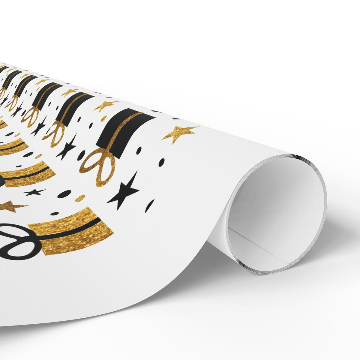 Gift Wrap Paper - Gold & Black Presents Pattern, Celebration Wrapping Paper