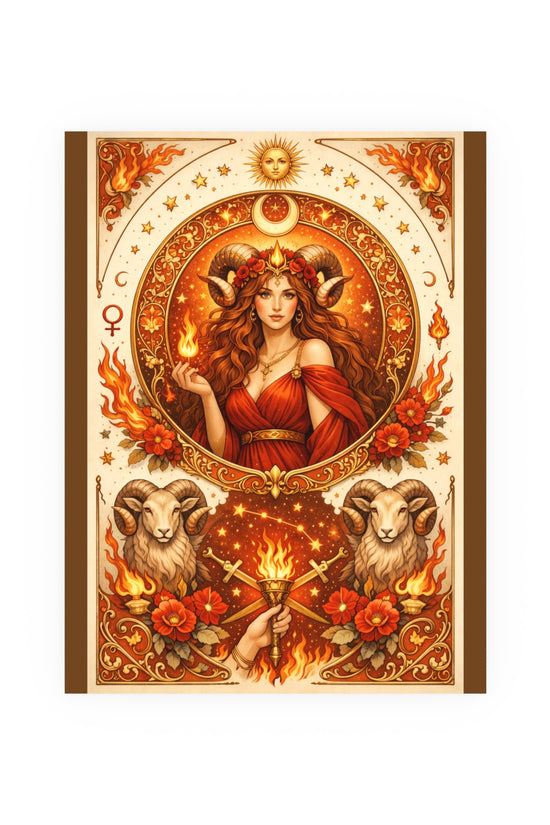 Aries Zodiac Art Poster — Fiery Goddess Illustration (Archival Matte) by Grace Canvas Shop