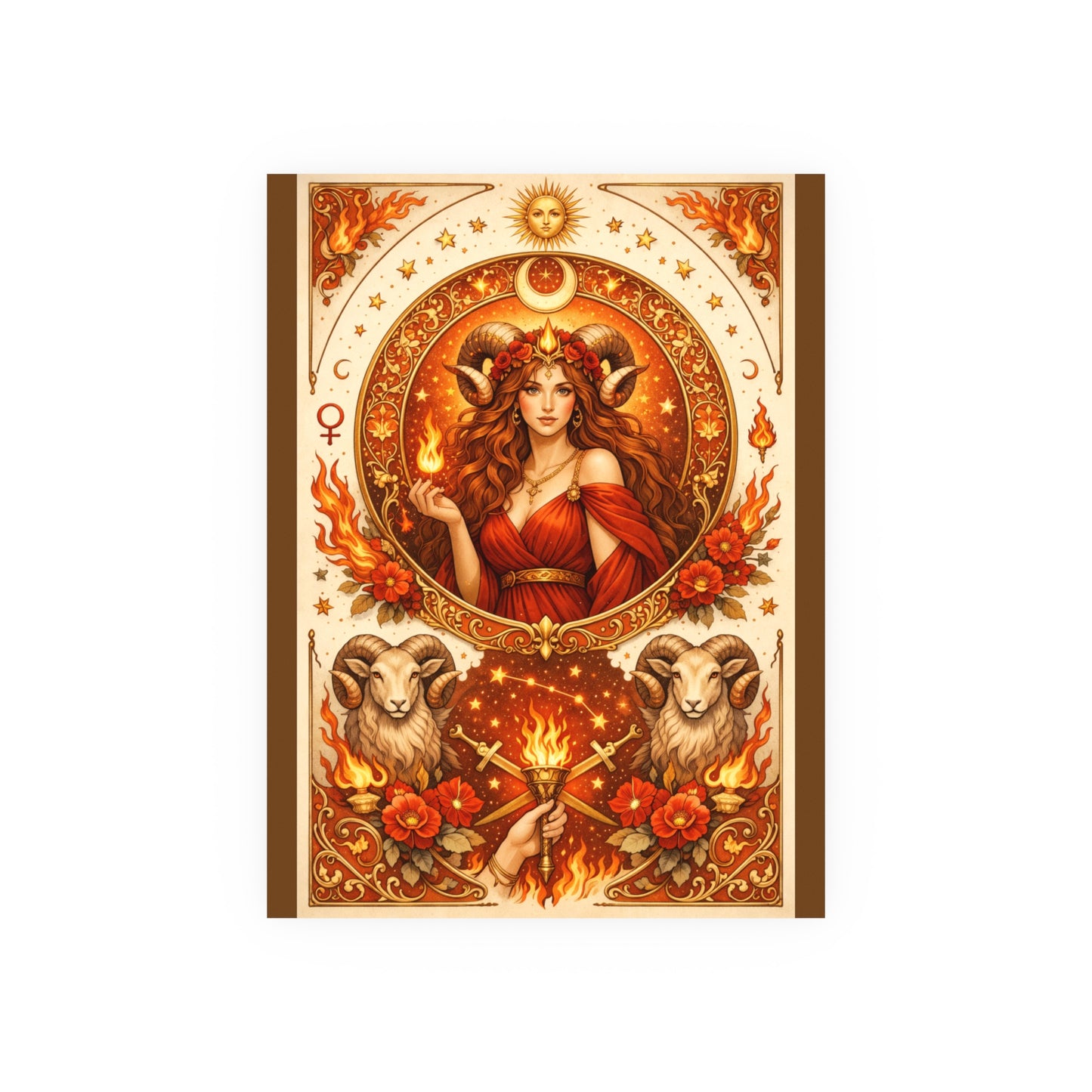 Aries Zodiac Art Poster — Fiery Goddess Illustration (Archival Matte)