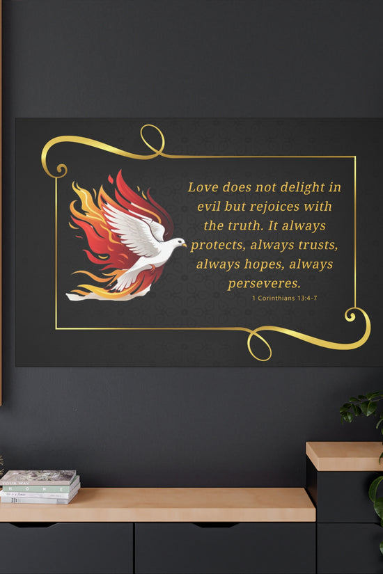 Dove Canvas Wall Art 1 Corinthians 13:7 Matte Stretched Bible Verse Print by Grace Canvas Shop