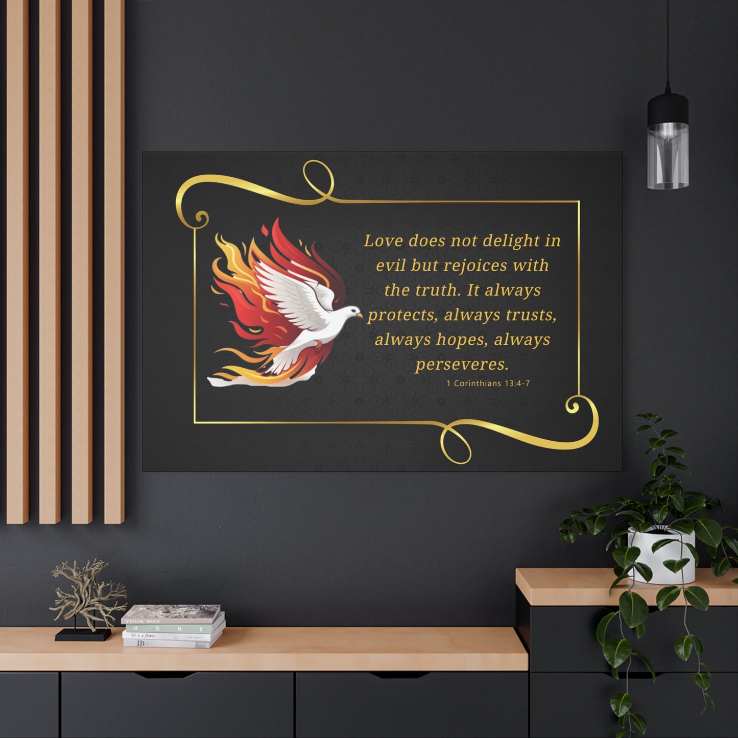 Dove Canvas Wall Art 1 Corinthians 13:7 Matte Stretched Bible Verse Print by Grace Canvas Shop