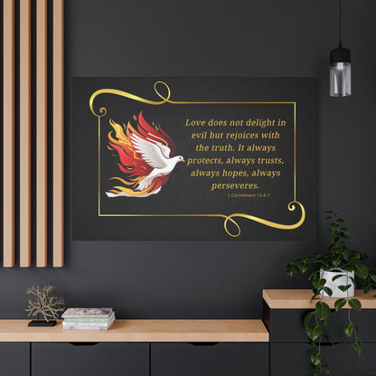 Dove Canvas Wall Art 1 Corinthians 13:7 Matte Stretched Bible Verse Print by Grace Canvas Shop