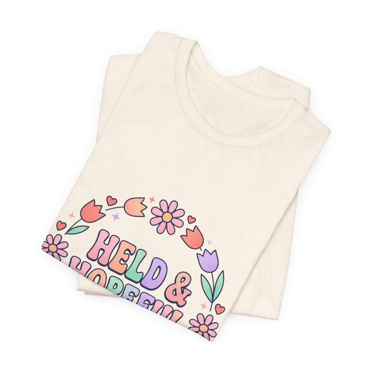 Held & Hopeful in Jesus Tee | Colorful Christian Encouragement, Retro Pastel