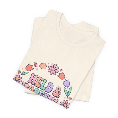 Held & Hopeful in Jesus Tee | Colorful Christian Encouragement, Retro Pastel