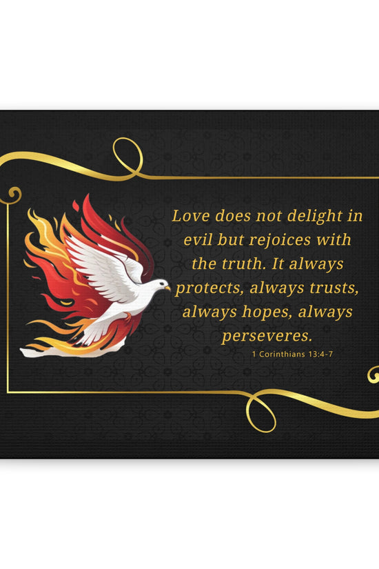 Dove Canvas Wall Art 1 Corinthians 13:7 Matte Stretched Bible Verse Print by Grace Canvas Shop