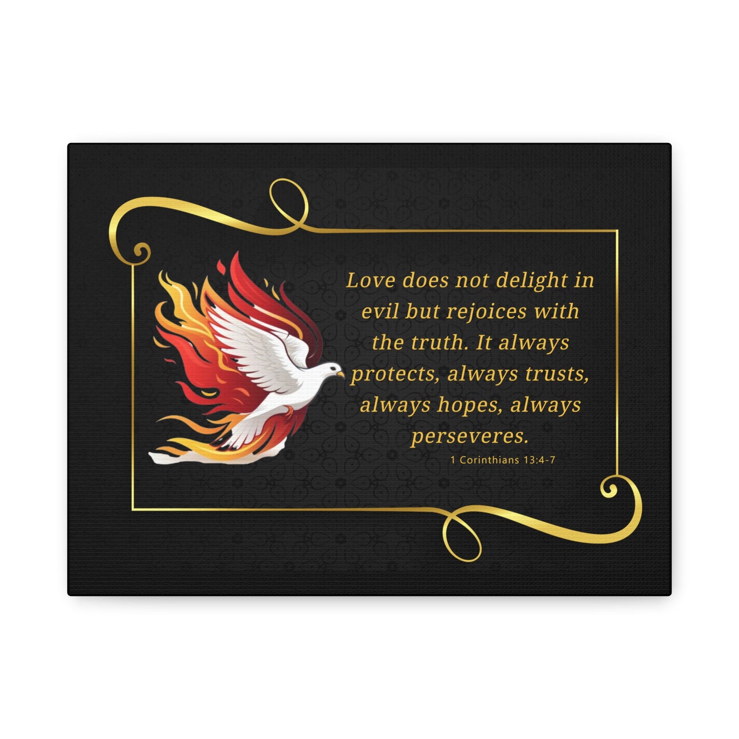 Dove Canvas Wall Art 1 Corinthians 13:7 Matte Stretched Bible Verse Print by Grace Canvas Shop