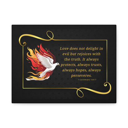 Dove Canvas Wall Art 1 Corinthians 13:7 Matte Stretched Bible Verse Print by Grace Canvas Shop