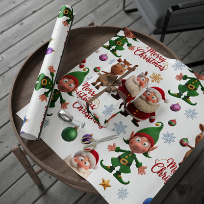 Christmas Elf Wrapping Paper Roll — Cute Holiday Gift Wrap with Elves & Trees