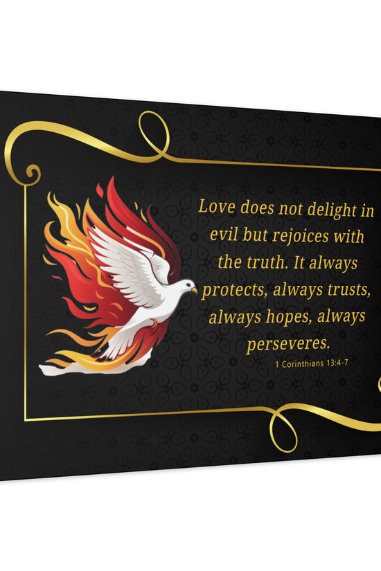 Dove Canvas Wall Art 1 Corinthians 13:7 Matte Stretched Bible Verse Print by Grace Canvas Shop