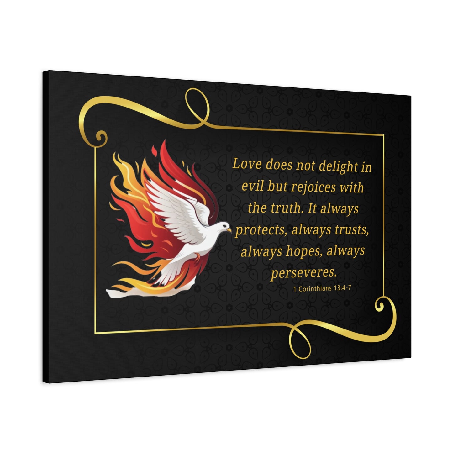 Dove Canvas Wall Art 1 Corinthians 13:7 Matte Stretched Bible Verse Print by Grace Canvas Shop