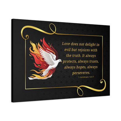 Dove Canvas Wall Art 1 Corinthians 13:7 Matte Stretched Bible Verse Print by Grace Canvas Shop