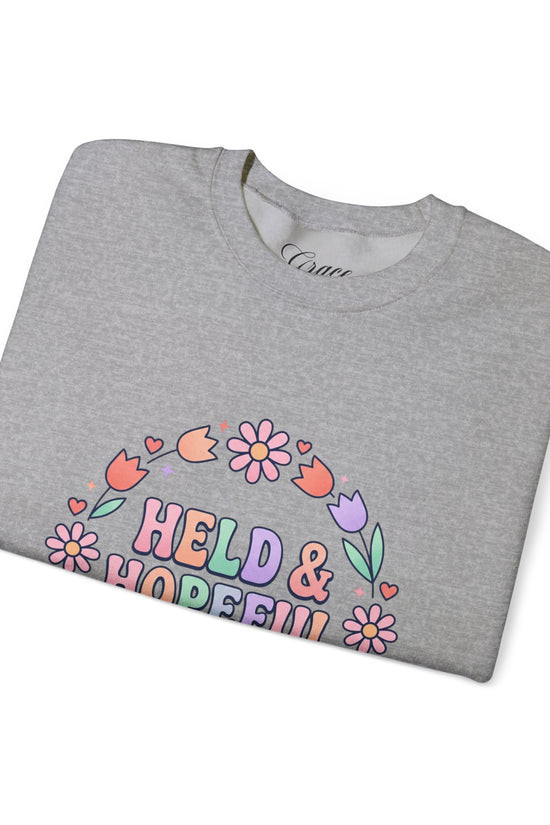 Held & Hopeful in Jesus Sweatshirt | Colorful Pastel Christian Encouragement