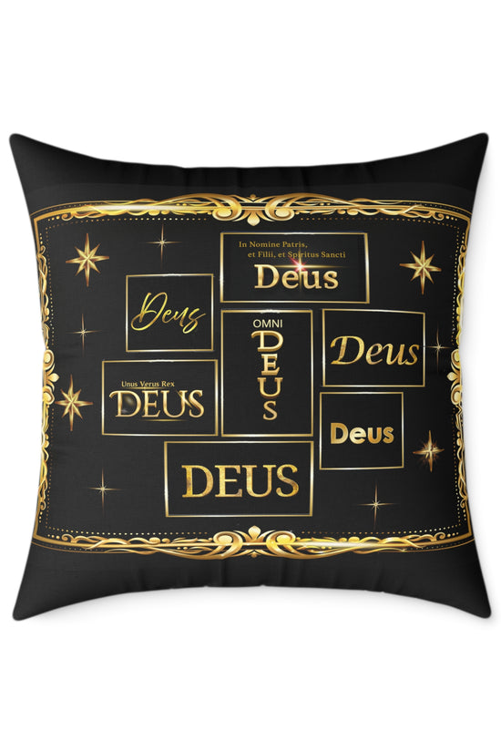 Deus Gold Foil Accent Pillow — Black Square Decorative Throw Pillow by Grace Canvas Shop