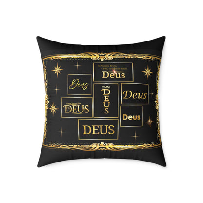 Deus Gold Foil Accent Pillow — Black Square Decorative Throw Pillow by Grace Canvas Shop