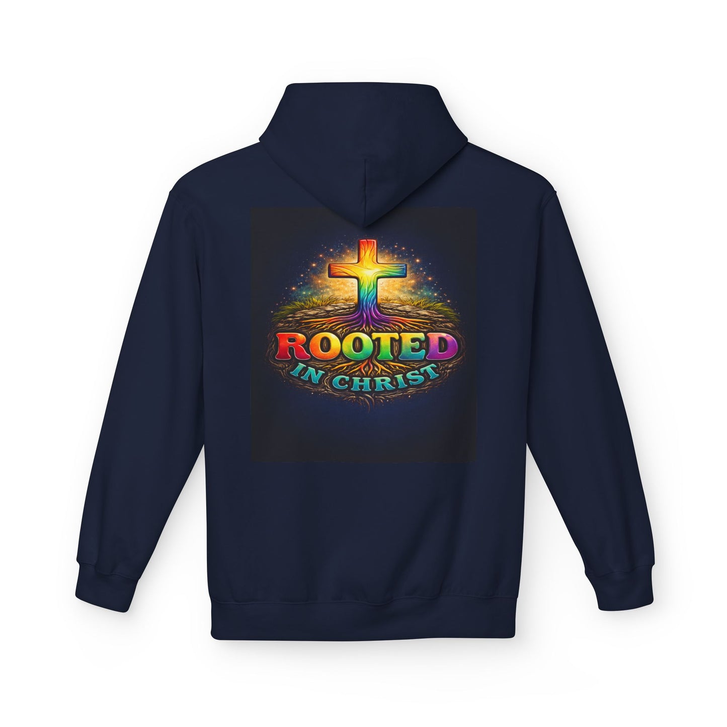 Rooted in Christ Hoodie —Unisex Christian Cross Faith Sweatshirt