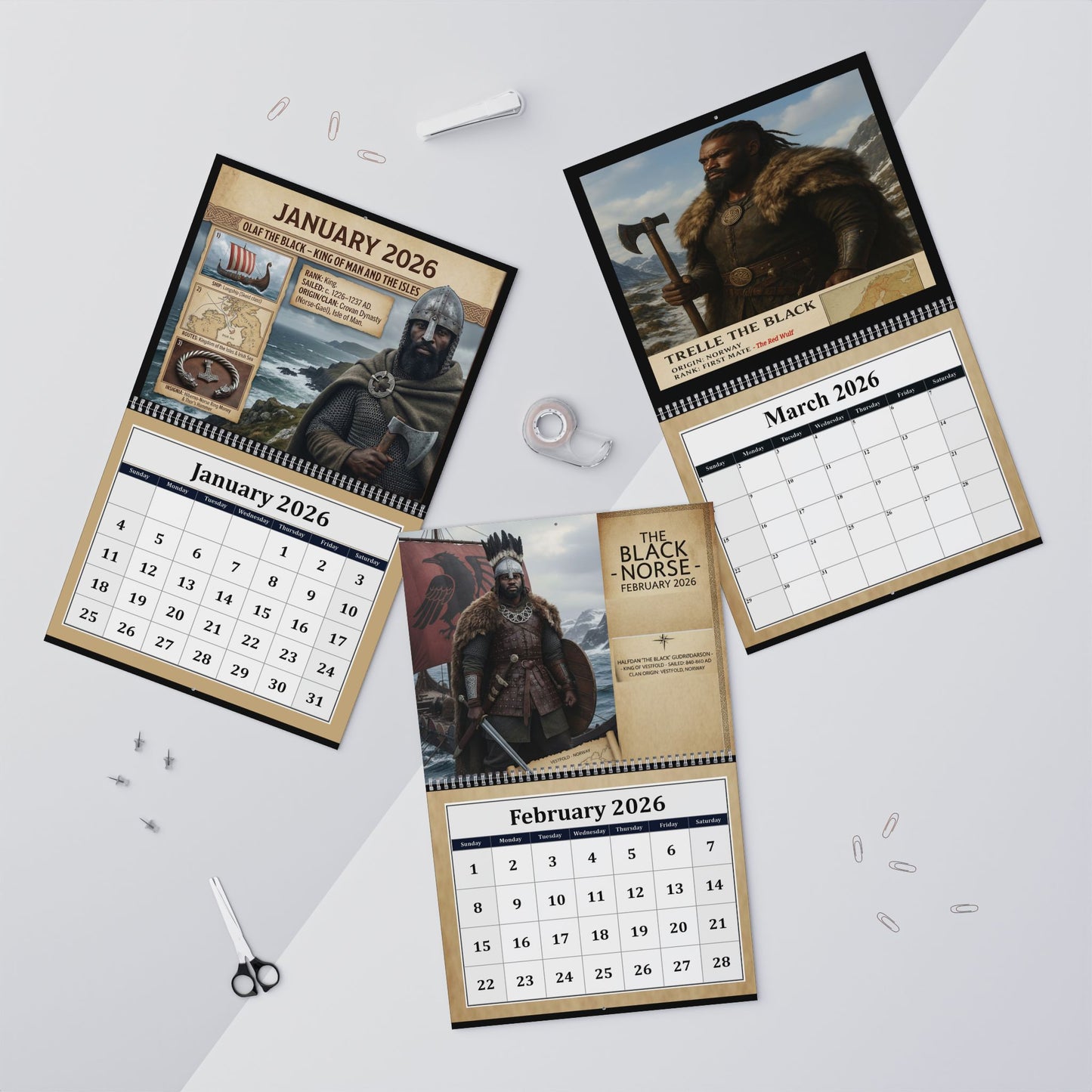 Black Viking Illustrated Wall Calendar 2026