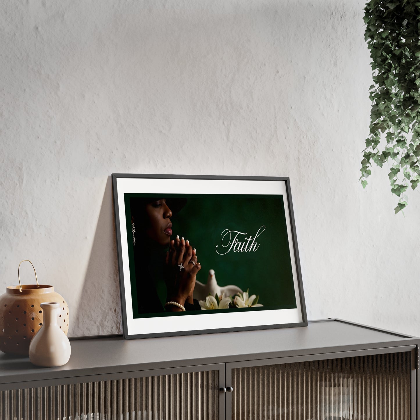 Faith Prayer Wall Poster with Wooden Frame — Inspirational Religious Home Decor