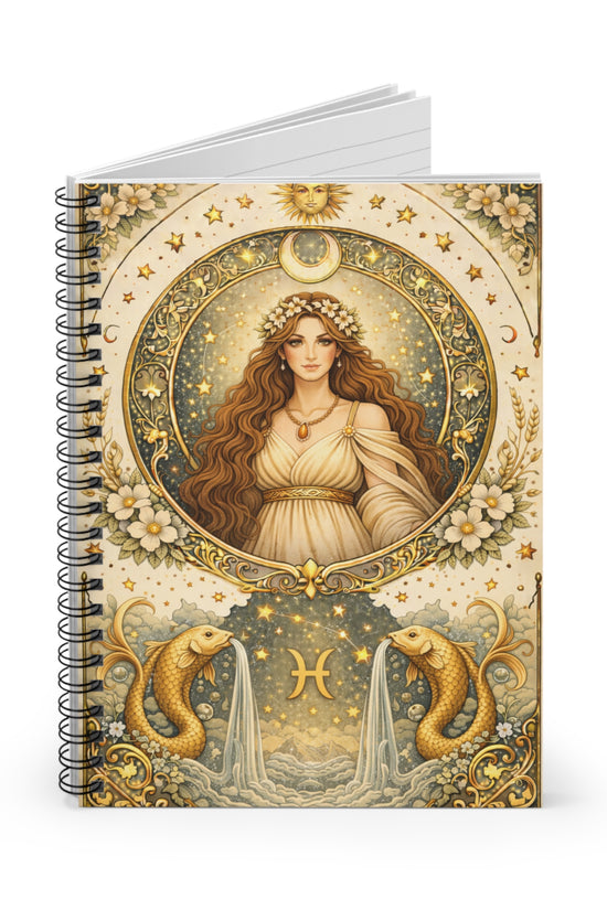 Celestial Pisces Goddess Spiral Ruled Notebook by Grace Canvas Shop