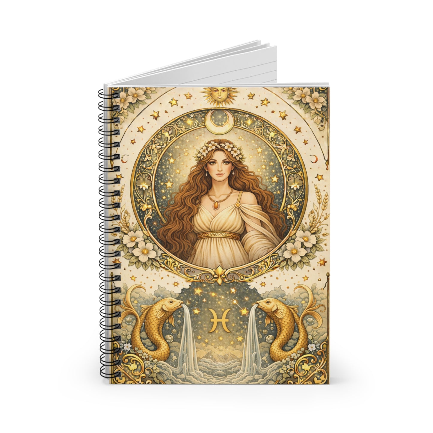 Celestial Pisces Goddess Spiral Ruled Notebook