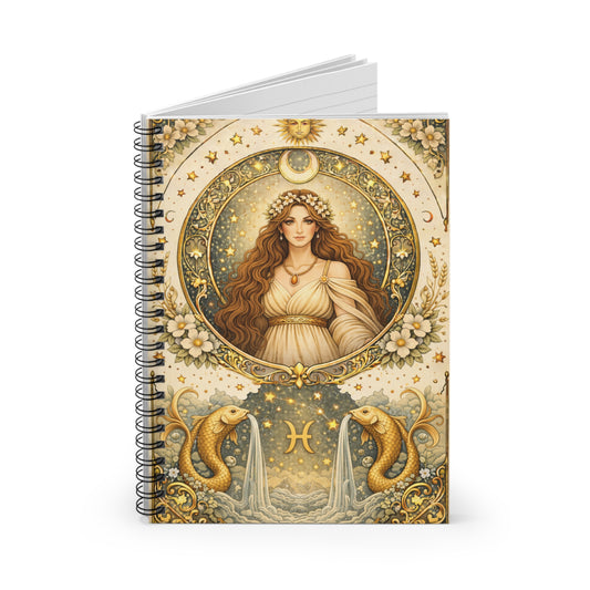 Celestial Pisces Goddess Spiral Ruled Notebook