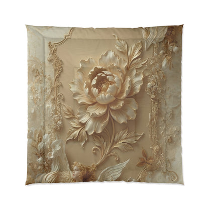 Vintage Baroque Floral Comforter – Elegant Gold Rose Bedding by Printify