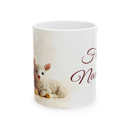 Feliz Navidad Cute Customized Ceramic Mug with Lamb Design by Grace Canvas.shop