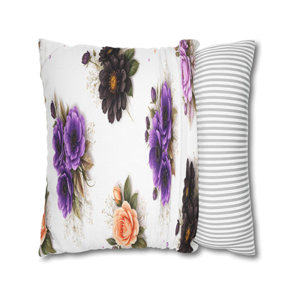 Floral Square Pillowcase – Purple & Peach Rose Print