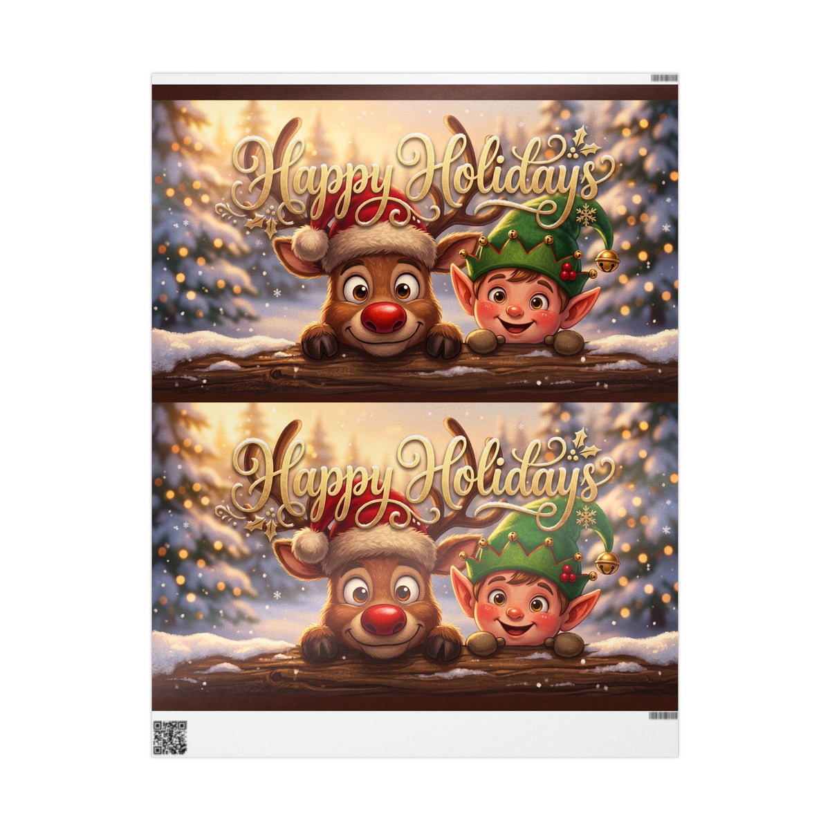 "Happy Holidays" Reindeer & Elf Gift Wrap