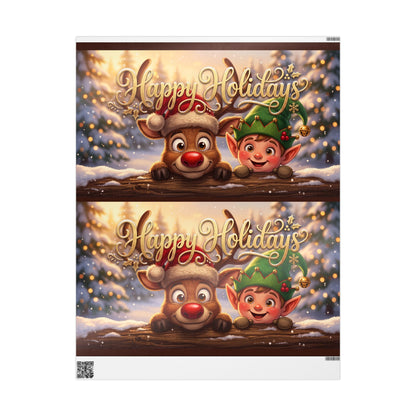 "Happy Holidays" Reindeer & Elf Gift Wrap