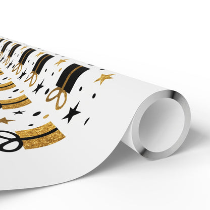 Gift Wrap Paper - Gold & Black Presents Pattern, Celebration Wrapping Paper