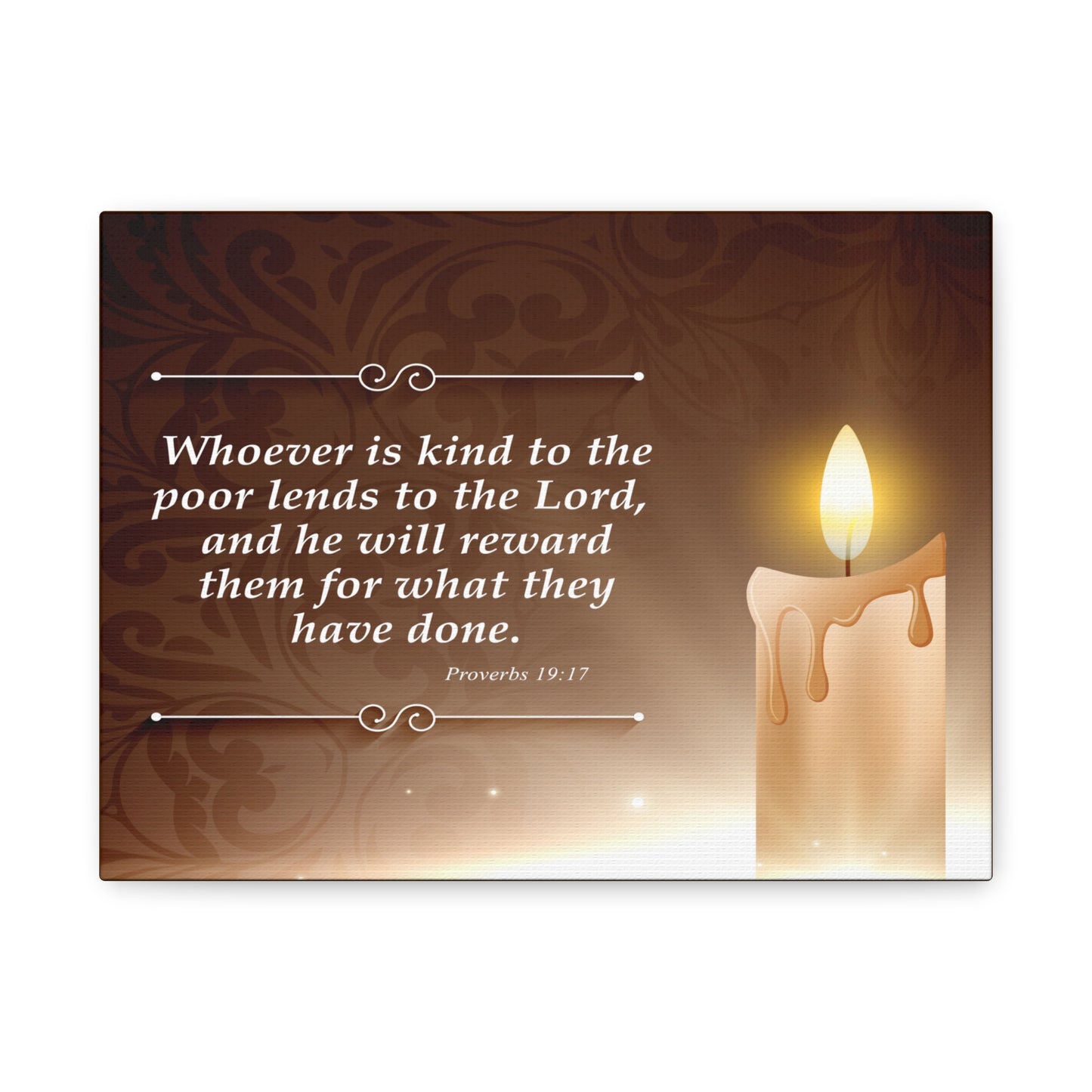 Proverbs 19:17 Candle Inspirational Scripture Print by Grace Canvas Shop