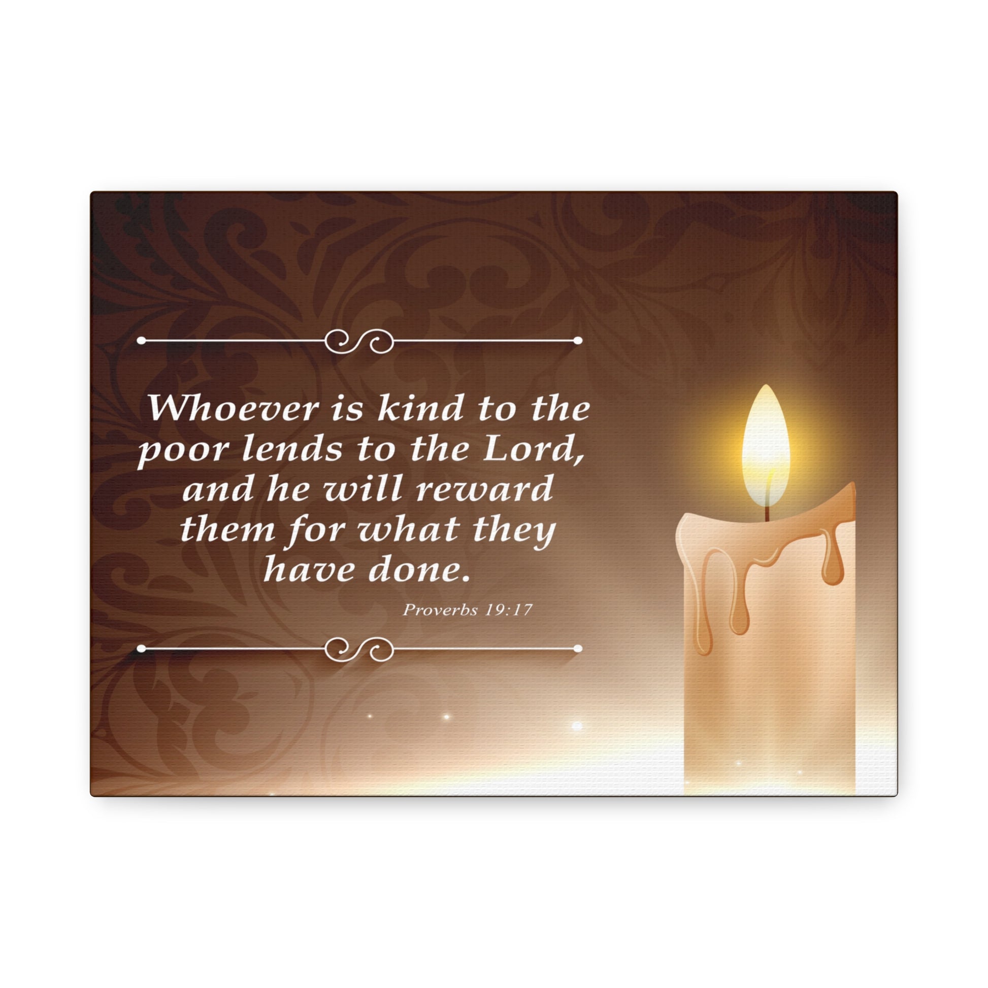 Proverbs 19:17 Candle Inspirational Scripture Print by Grace Canvas Shop