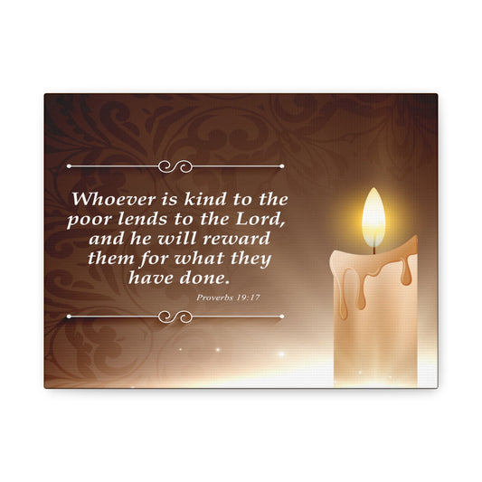 Proverbs 19:17 Candle Inspirational Scripture Print by Grace Canvas Shop
