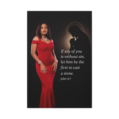 Religious Wall Art Canvas John 8:7 Scripture Print by Grace Canvas Shop
