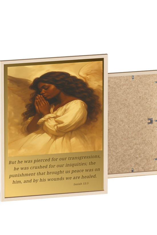 Framed Prayer Angel Poster — Isaiah 53:5 Religious Wall Art