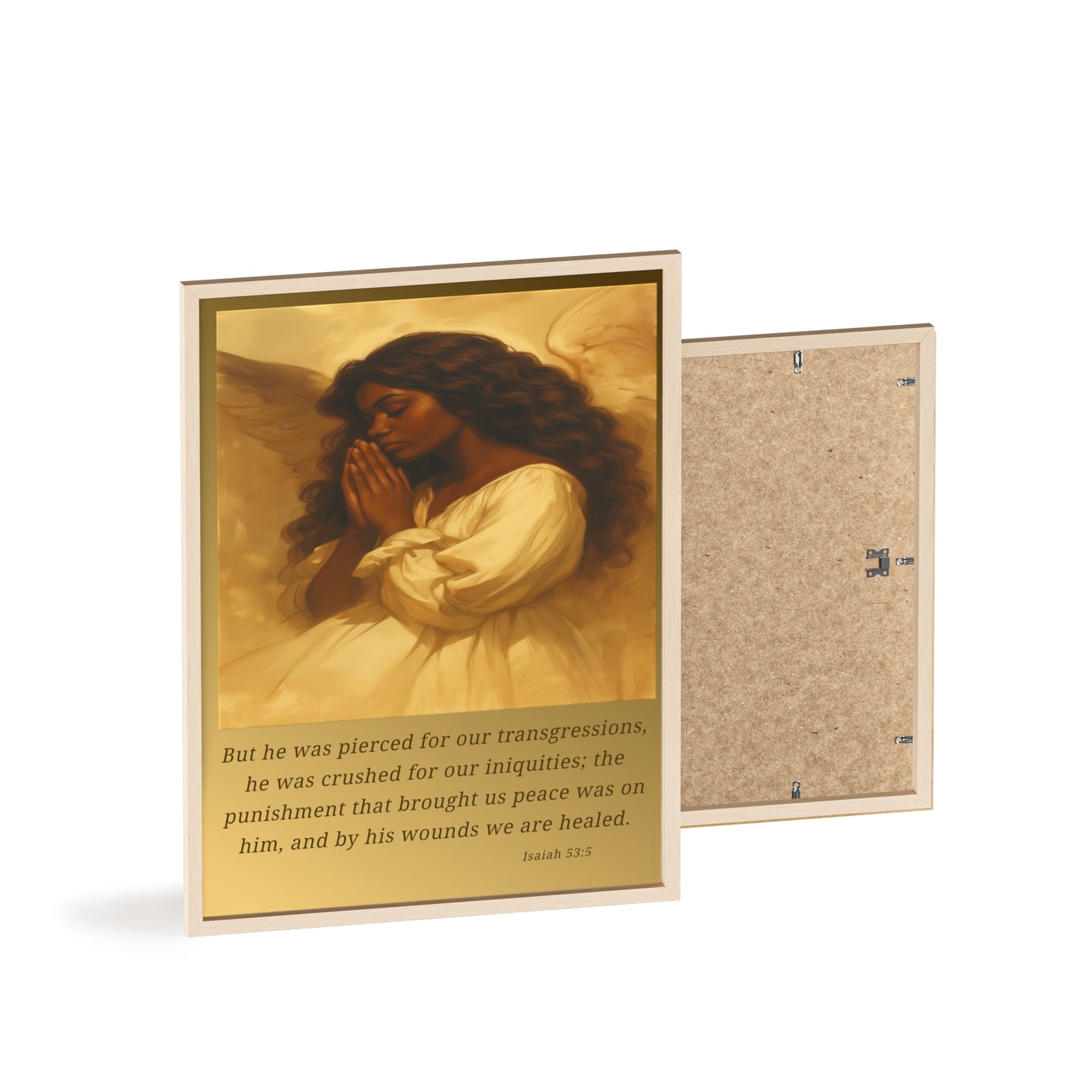 Framed Prayer Angel Poster — Isaiah 53:5 Religious Wall Art