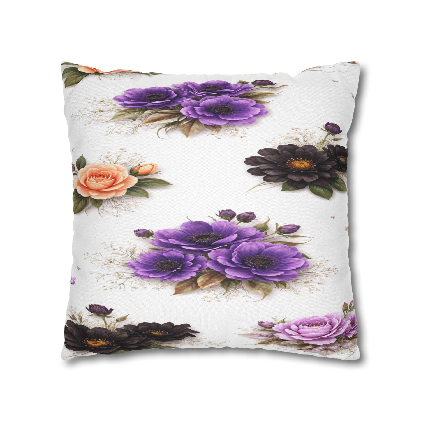 Floral Square Pillowcase – Purple & Peach Rose Print