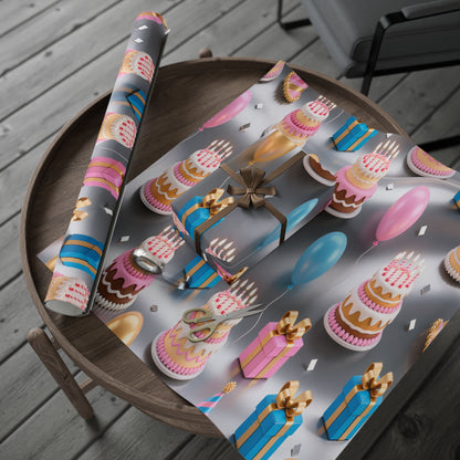 Birthday Cake & Balloons Wrapping Paper — Festive Gift Wrap for Parties by Grace Canvas Shop
