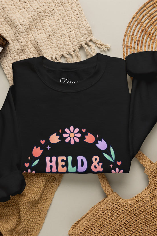 Held & Hopeful in Jesus Sweatshirt | Colorful Pastel Christian Encouragement