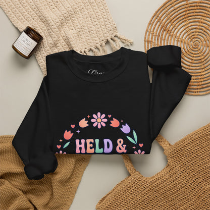 Held & Hopeful in Jesus Sweatshirt | Colorful Pastel Christian Encouragement