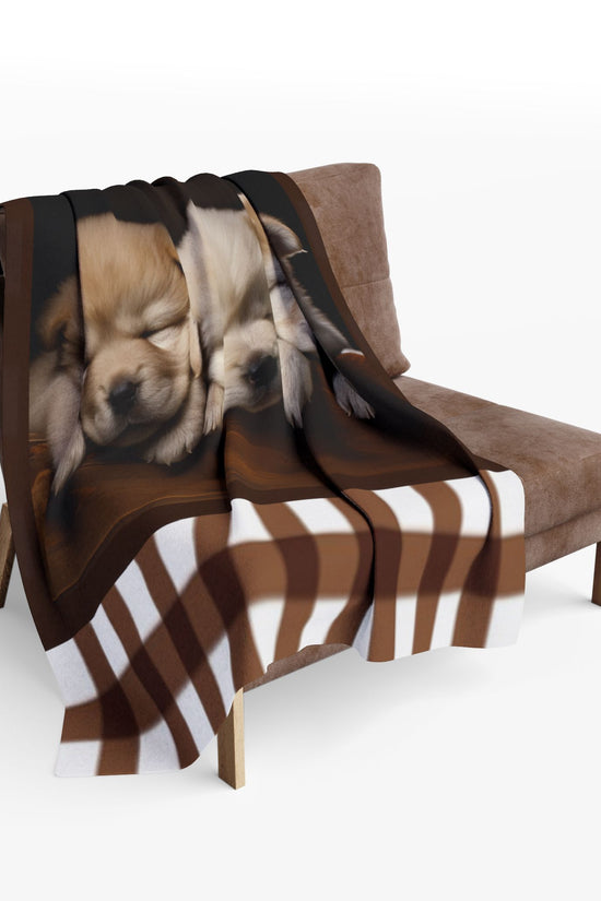 Cozy Puppy Plaid Fleece Blanket - Sleeping Husky Puppies Throw by Grace Canvas Shop