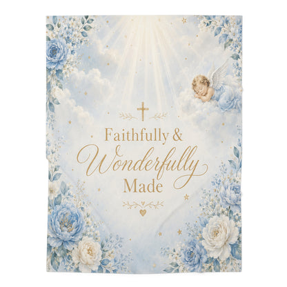 Baby Swaddle Blanket — "Faithfully & Wonderfully Made" Floral Christening Swaddle