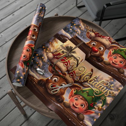 "Happy Holidays" Reindeer & Elf Gift Wrap