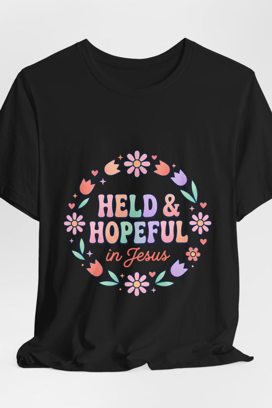 Held & Hopeful in Jesus Tee | Colorful Christian Encouragement, Retro Pastel