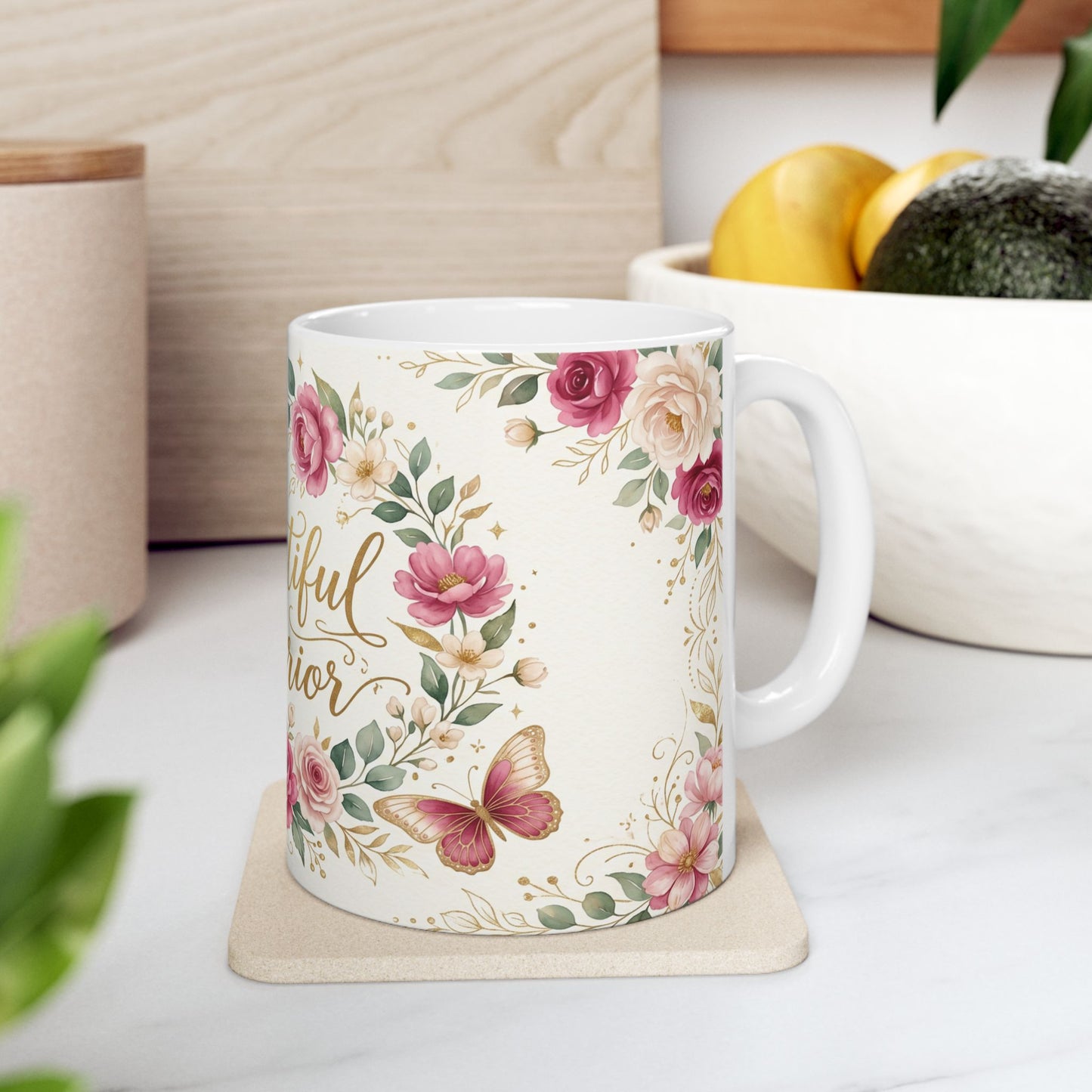 Beautiful Warrior Floral Ceramic Coffee Cup (11oz, 15oz)