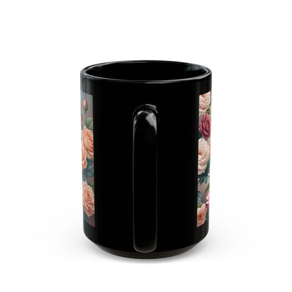 Floral Vintage Roses Black Coffee Mug (11oz/15oz)