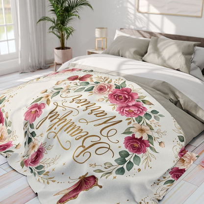 Beautiful Warrior" Floral Throw Fleece Blanket for Comfort & Recovery