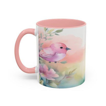 Pastel Bird Coffee Mug — Floral Accent Ceramic Mug (11/15 oz)