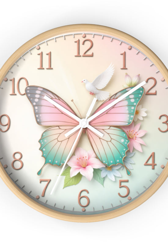 Pastel Butterfly Wall Clock — Floral Dove Decorative Clock for Nursery & Bedroom by Grace Canvas Shop