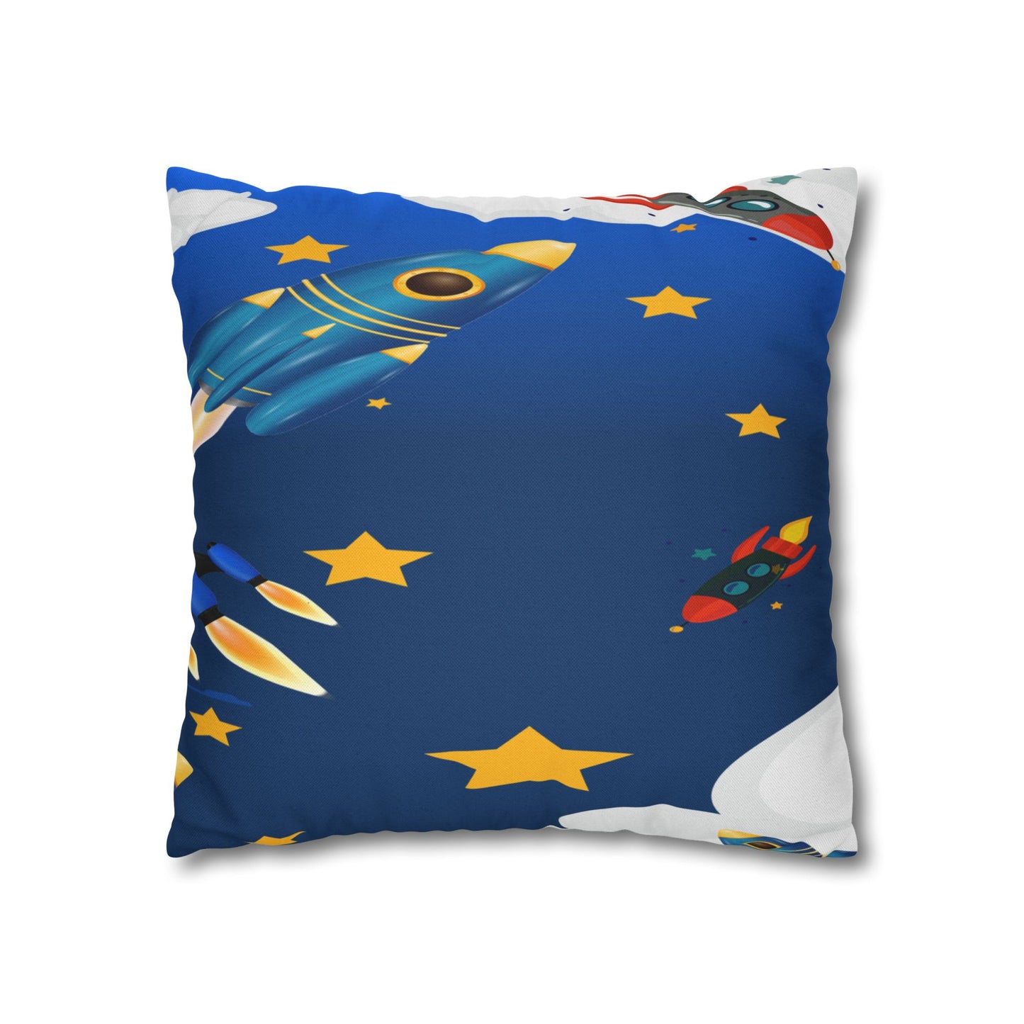 Kids Space Rocket Throw Pillowcase – Blue Stars Galaxy Decorative Pillow Cover by Grace Canvas Shop